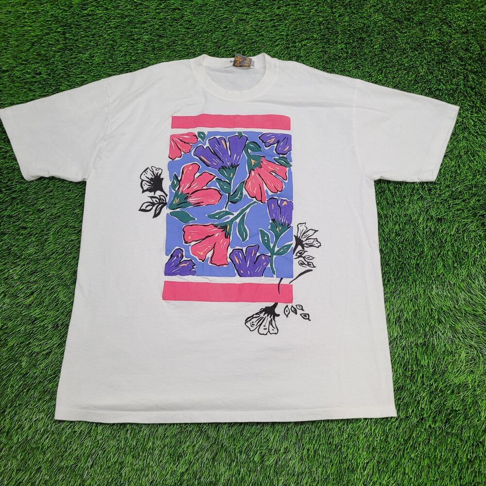 Vintage Flower Art Shirt Womens XL 23x29 White